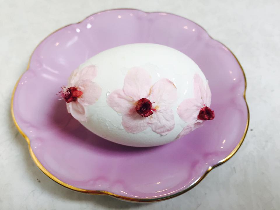 Easter egg decorated with cherry blossoms